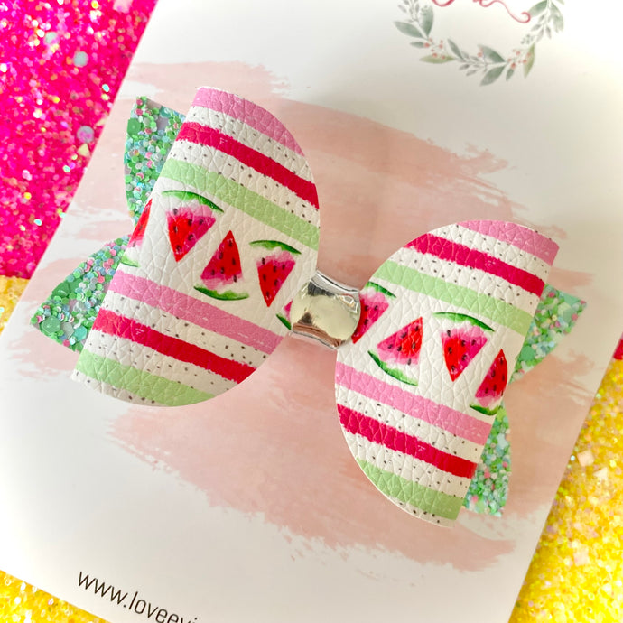 Watermelon Stripes Signature Clip Bow