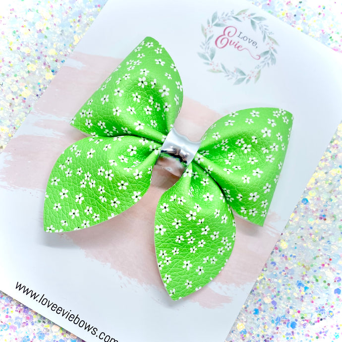 Tiny Flowers Green Sailor Bow