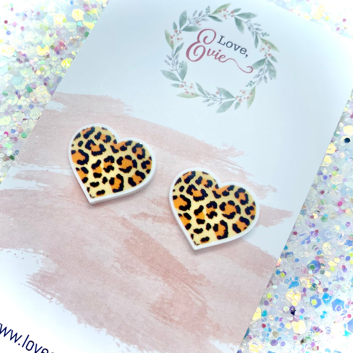 Leopard Heart Studs