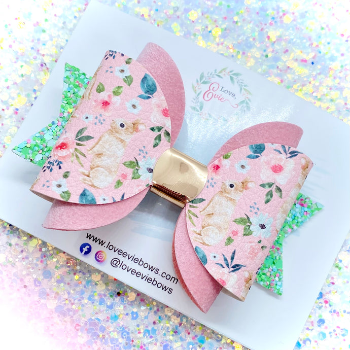 Floral Rabbits Glitter Double Bow